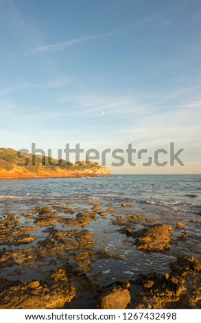 The coast of the renega in Benicasim at sunset in Spain