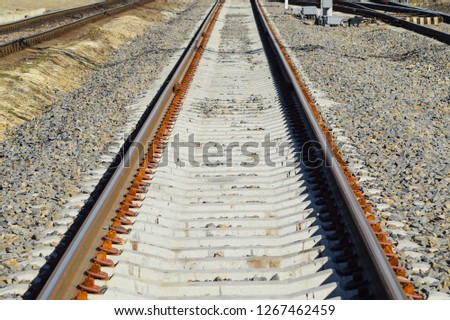 Railroad tracks at the train station. The new railway.