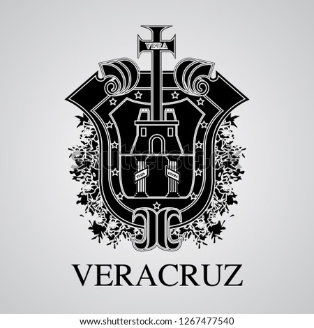 Silhouette of Veracruz Coat of Arms. Mexican State. Vector illustration