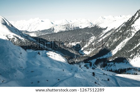 Beautiful aerial panoramic landscape view Snowy scenic mountain landscape in Kuhtai, Austria alps 