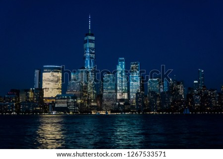 View of the New York downtwon during night from New Jersey side