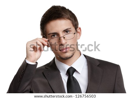 Handsome business man in spectacles, isolated on white