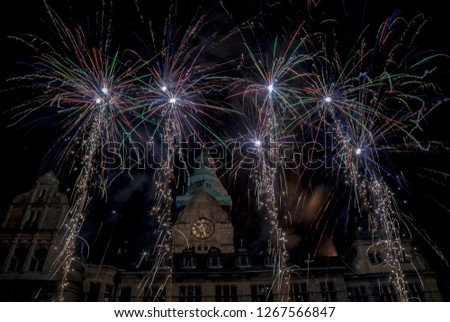 Fireworks in front of the town hall of Recklinghausen