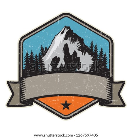 Mountain logo, stamp or symbol design template, vector illustration