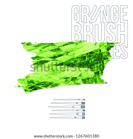 Green brush stroke and texture. Grunge vector abstract hand - painted element. Underline and border design.