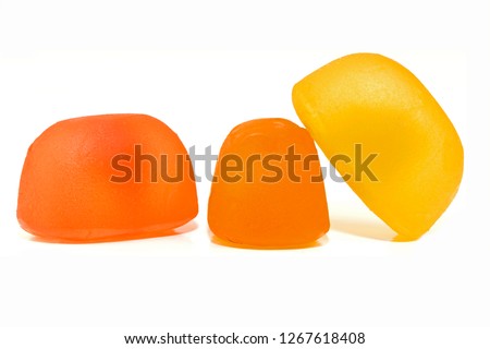 original gummy  fruity candies, chewing jelly candies isolated on white background Royalty-Free Stock Photo #1267618408
