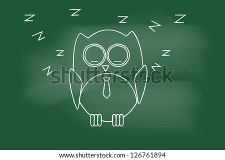 scribble sketch of sleepy owl on blackboard