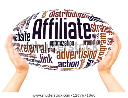 Affiliate word cloud hand sphere concept on white background.