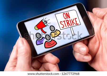 Smartphone screen displaying an on strike concept