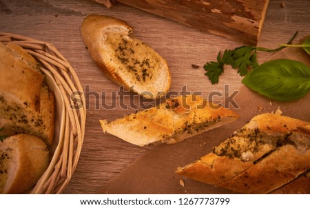Bread Baguettes with wood background - Fresh breakfast delicius bread 