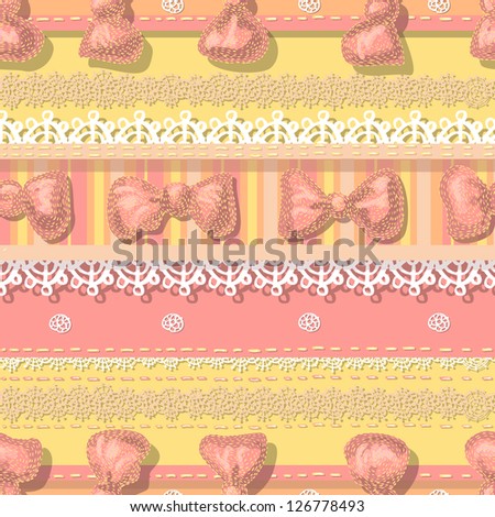Seamless pattern- with laces and bows in pastel tones