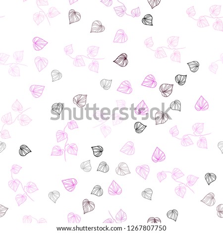 Dark Purple, Pink vector seamless natural background with leaves. Sketchy doodles with leaves on blurred background. Trendy design for wallpaper, fabric makers.