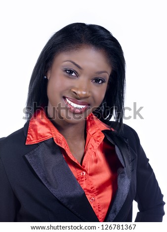 Portrait of a pretty African American businesswoman over white background