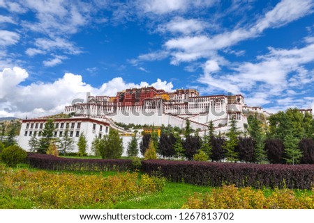  view of the Historic Ensemble of the Potala Palace in Lhasa, Tibet, China, which it is now a museum and World Heritage Site.