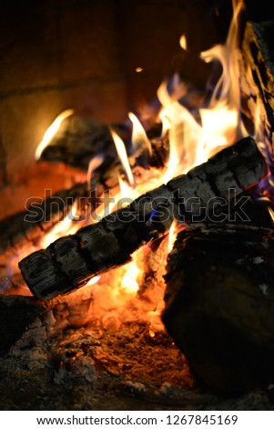 beautiful fire in the fireplace