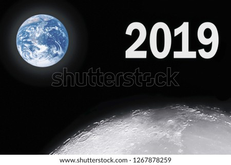 Beautiful planet earth with full moon in holiday season 2019.Earth and moon image furnished by NASA.