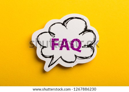 FAQ speech bubble is isolated on yellow background.