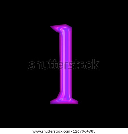 Glowing neon purple glass letter L (lowercase) in a 3D illustration with a shiny bright purple glow & rough edge font type style isolated on black background with clipping path