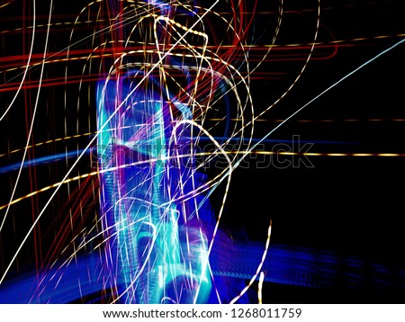 Abstract night lights lines motion background,blur messy light trail.