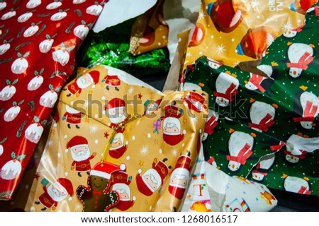 Christmas wrapping paper used Royalty-Free Stock Photo #1268016517