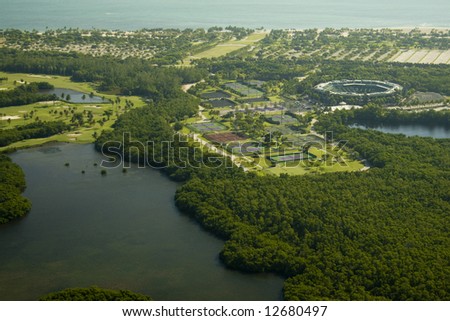 Aerial photography of the Crandon Park Tennis Center in Key Biscayne, Miami region, Florida, USA