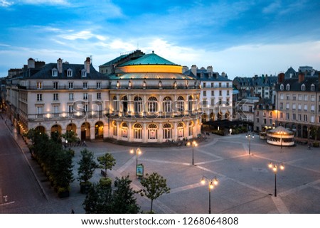 Beautiful view of the square in front of the Opera Theater of Rennes, Brittany, France. Royalty-Free Stock Photo #1268064808
