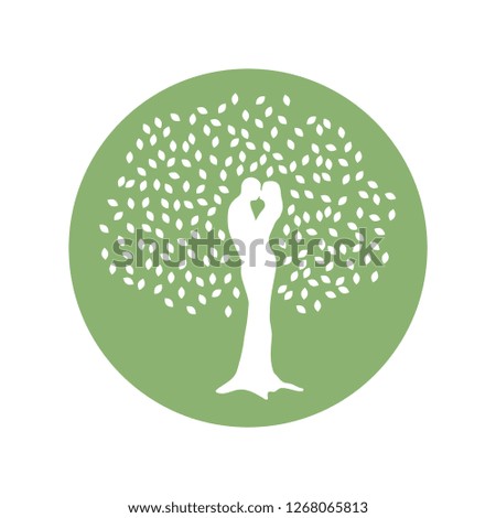 kissing love couple become beautiful tree, logo icon. grow,  healing, connection with earth