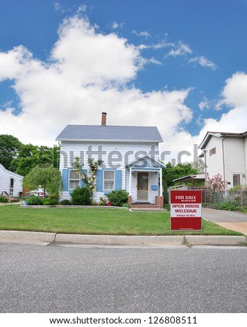 Suburban Home For Sale Sign Curbside Residential Neighborhood