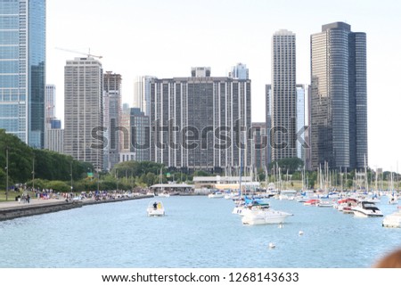 Chicago, Ilinois/USA Circa May 2009: Chicago Harbor with view of downtown Chicago Skyline. Royalty-Free Stock Photo #1268143633