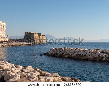 Naples, Campania, Italy. Lungomare Caracciolo with Castel dell’Ovo in background Royalty-Free Stock Photo #1268186320