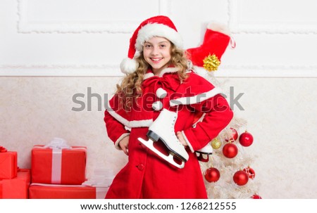Top christmas celebration ideas. Winter holidays concept. Enjoy christmas holidays. Child red santa costume ready to celebrate. Merry christmas and happy new year. Christmas tradition holiday.