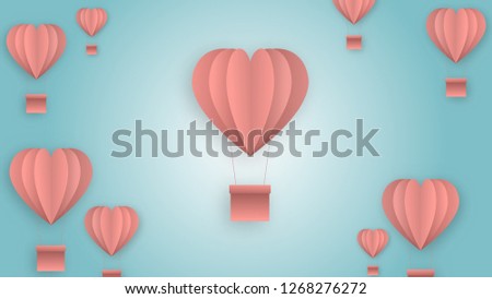 Happy valentines day vector design with paper cut red heart shape hot air balloons flying 
