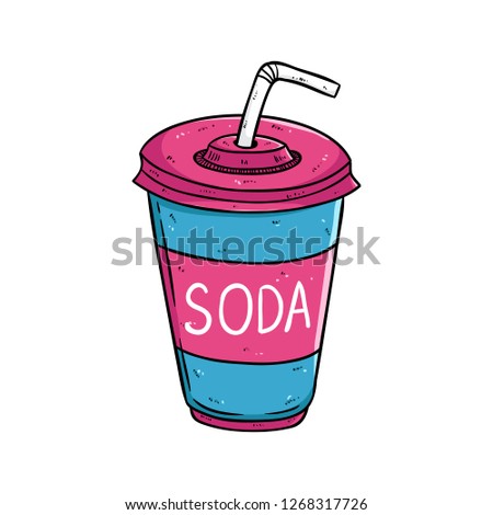 soda cup with straw and use colored hand drawn style