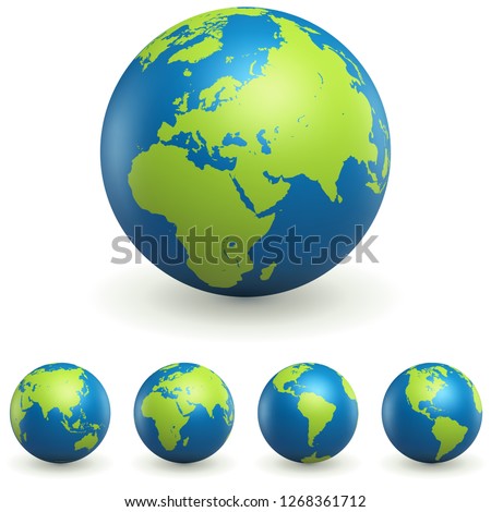 World Globe 3D Signs Set Isolated on White Background. Earth Planet Icons Collection. International Business Design Element. Vector Illustration.