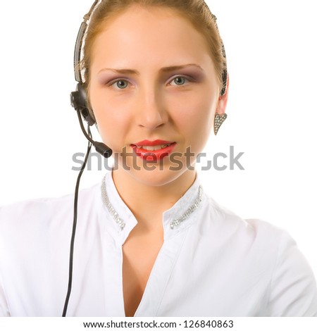 girl in a white shirt with a headset on her head