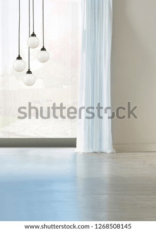 window and empty room with view to home hotel and office. interior design lamp