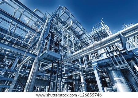 refinery pipelines constructions, illuminated concept Royalty-Free Stock Photo #126855746