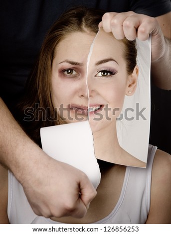  concept violence in family. on dark background Royalty-Free Stock Photo #126856253