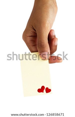 Hand Close Up of An Empty Card in A Hand with Red Heart Icon with Copy Space for Add Content or Picture