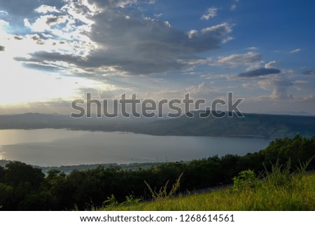 The large dam between mountain sky nature sunny and have cloud beautiful in vacation day