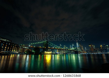 View on Brooklyn Bridge , DUMBO and Lower Manhattan from the Main Street Park at night