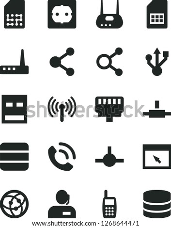 Solid Black Vector Icon Set - power socket type f vector, phone call, SIM card, connection, connections, dispatcher, mobile, usb, router, network, browser, connect, lan connector, wireless, big data