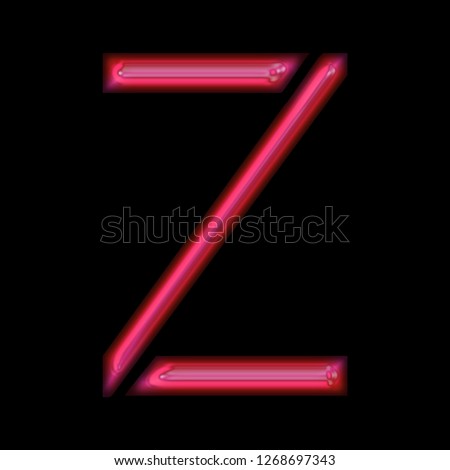 Glowing bright pink shiny glass letter Z in a 3D illustration with a smooth reflective effect with a beveled edge stencil font isolated on a black background