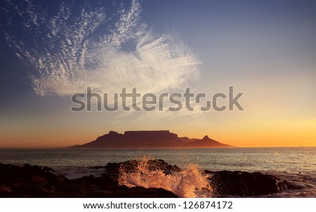 Table Mountain with clouds, Cape Town, South Africa Royalty-Free Stock Photo #126874172