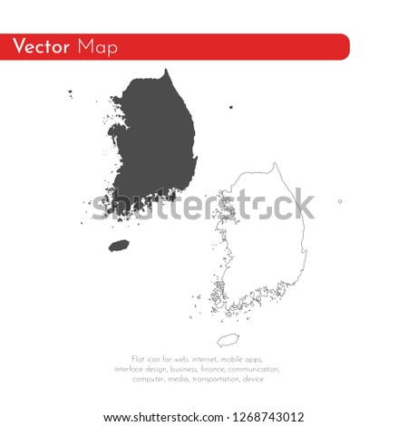 Vector map South Korea. Isolated vector Illustration. Black on White background. EPS 10 Illustration.