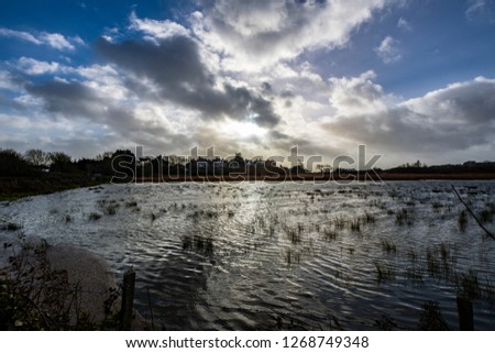 Flooded marshland near Bexhill in East Sussex, England
