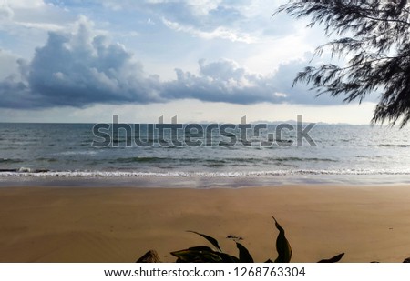 tropical paradise sunset beach with sand and palms travel tourism wide panorama background concept