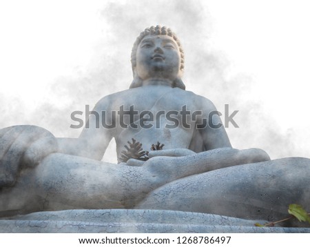 close up stone Head Buddha in gray color mixed with art background