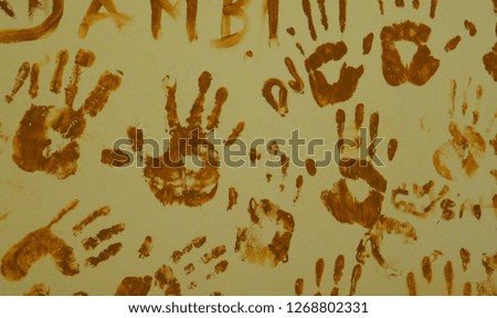 Art clay from Hand stamp background on wall 