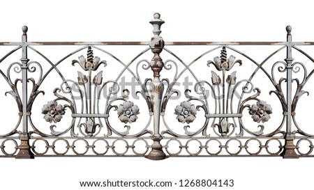 Vintage Cast Iron Fence Isolated On White Background Royalty-Free Stock Photo #1268804143